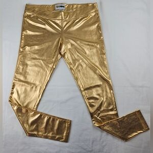 Tipsy Elves Womens Large Gold Metallic Leggings Shiny